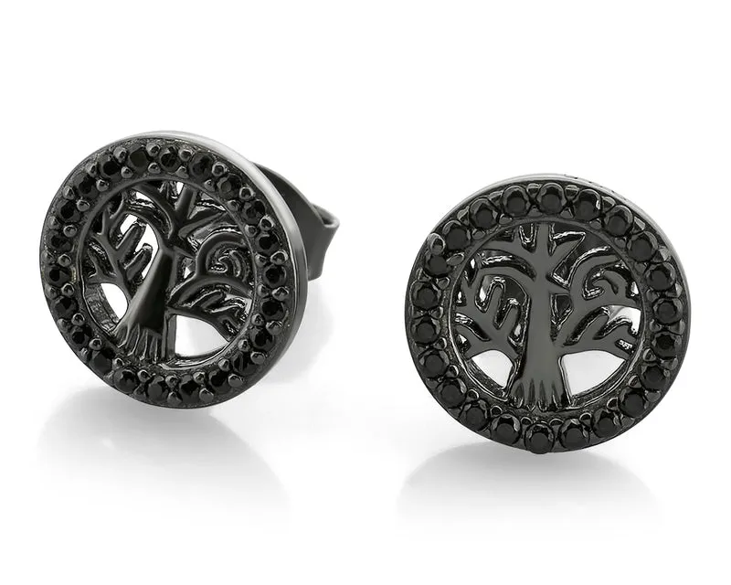 OHRSTECKER LEBENSBAUM SCHWARZ, SILBERSCHMUCK MIT BAUM
