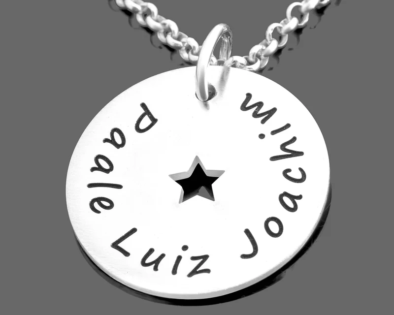 NAMENSKETTE MIT STERN, SILBERSCHMUCK MIT GRAVUR, GEBURT GESCHENK