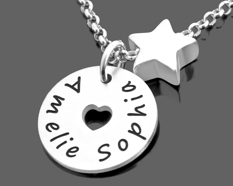 NAMENSKETTE STERLING SILBER MIT STERN, KETTE MIT GRAVUR, GEBURT GESCHENK