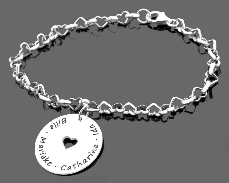 SILBERARMBAND NAMEN FAMILIE HERZ ARMBAND SILBERSCHMUCK DAMEN GRAVUR