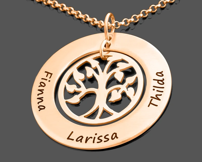 ROSE GOLD KETTE MIT NAMEN, GRAVUR SCHMUCK, LEBENSBAUM SCHMUCK