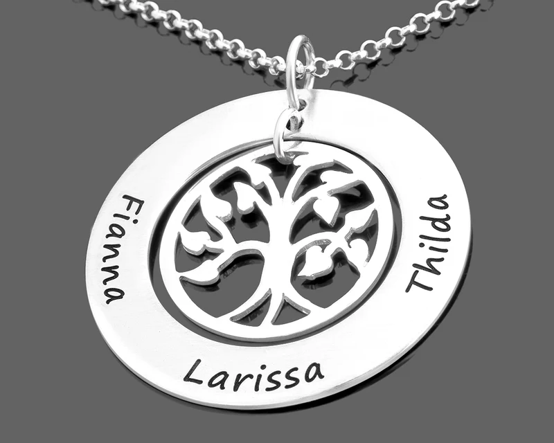 SILBERSCHMUCK MIT LEBENSBAUM NAMENSKETTE DAMEN FAMILIENKETTE GRAVUR