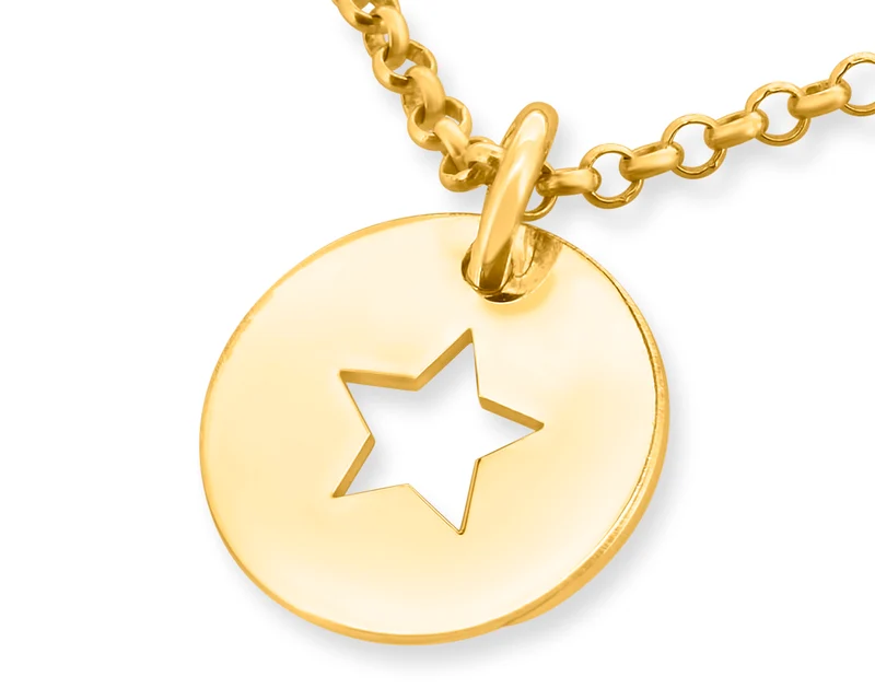 HALSKETTE MIT STERN, ZARTE DAMEN KETTE AUS 925 SILBER VERGOLDET