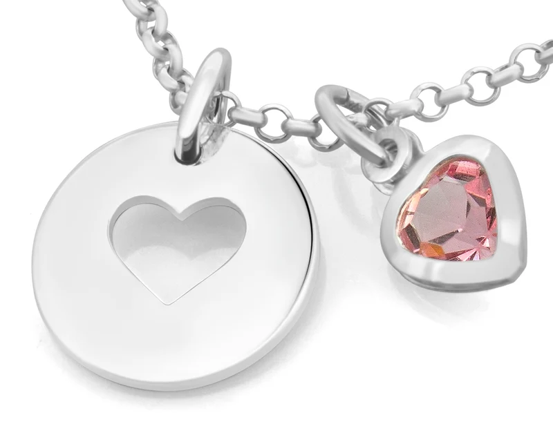 SILBERKETTE MIT HERZ IN DER MITTE, ZARTER SCHMUCK, ROSA KRISTALL