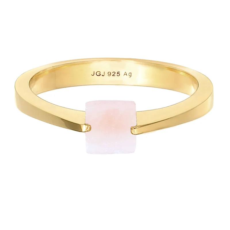 Solitär-Ring Viereck | Quarz (Rosa)