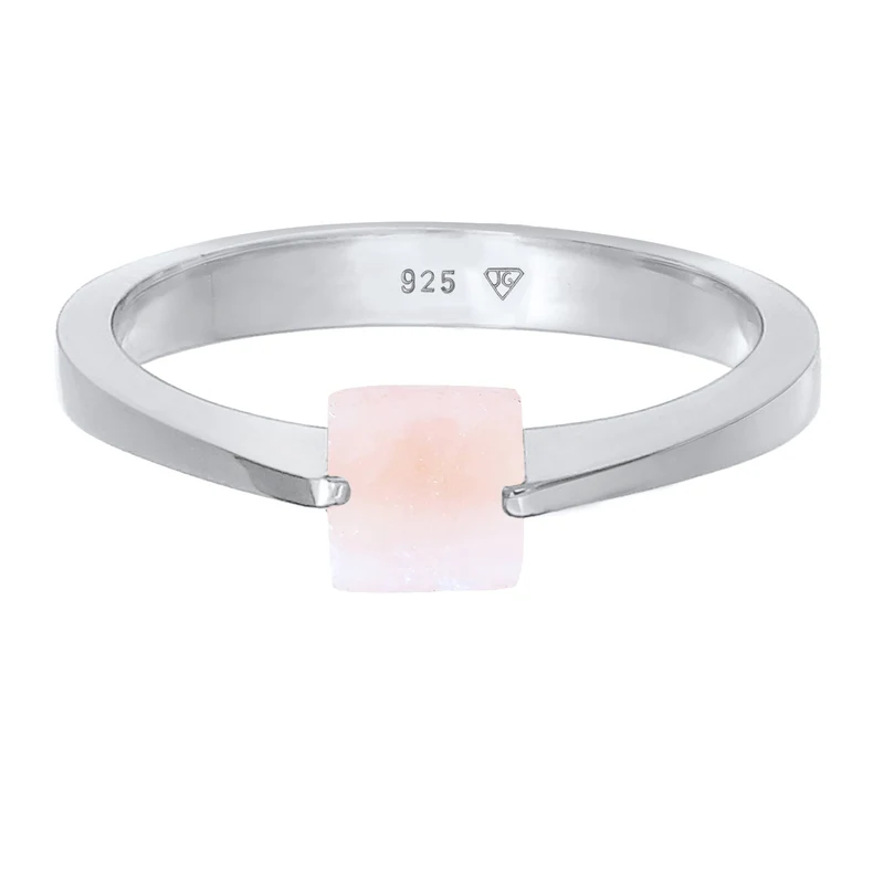 Solitär-Ring Viereck | Quarz (Rosa)