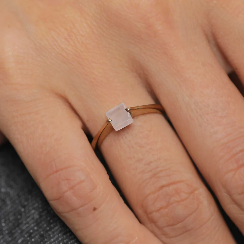 Solitär-Ring Viereck | Quarz (Rosa)