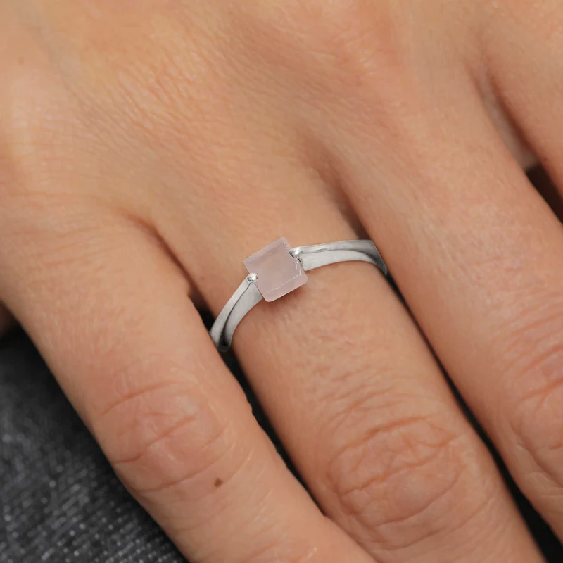 Solitär-Ring Viereck | Quarz (Rosa)