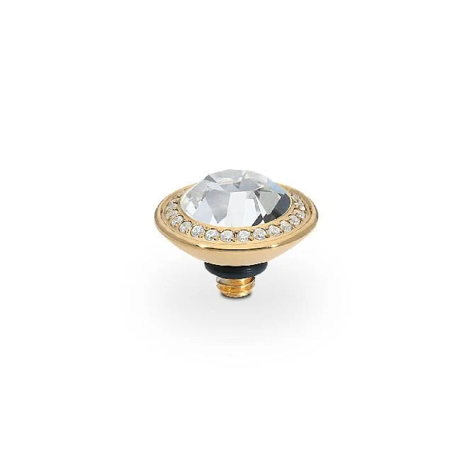 Tondo Deluxe Gold and Clear White Crystal Ring Gem Top, 9mm