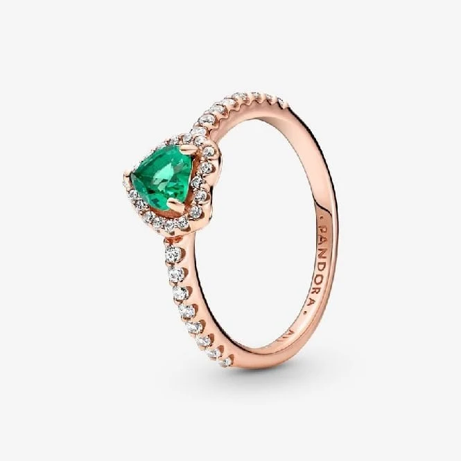 Rose Sparkling Elevated Green Heart Ring, Size 54