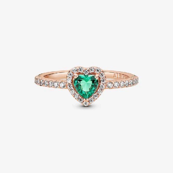 Rose Sparkling Elevated Green Heart Ring, Size 54