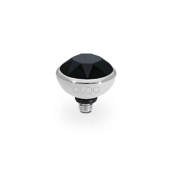 Bottone Silver and Jet Black Crystal Ring Gem Top, 10mm