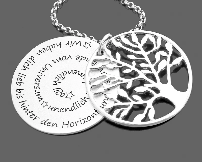 NAMENSKETTE LEBENSBAUM DAMEN HALSKETTE INDIVIDUELLER TEXT SCHMUCK TOCHTER GESCHENK