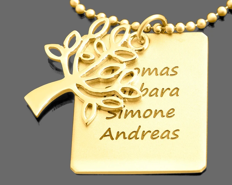 LEBENSBAUM DAMEN HALSKETTE MIT GRAVUR NAMENSSCHMUCK GOLD KETTE FAMILIE