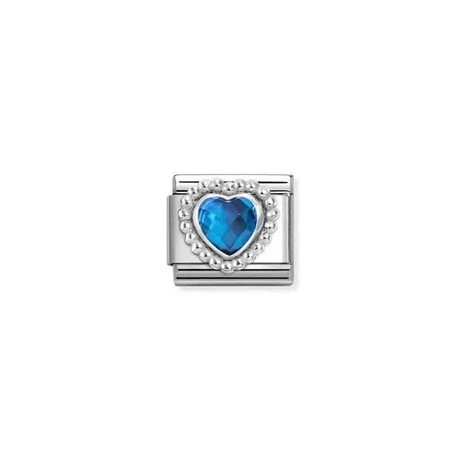 Classic Silver and CZ Blue Facetted Dotted Heart Sparkly & Stones Charms