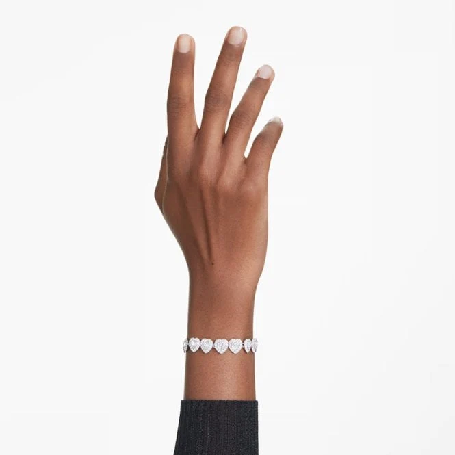 Ariana Grande x Swarovski Heart Tennis Bracelet with Mixed Cuts & White Crystal in Rhodium Silver