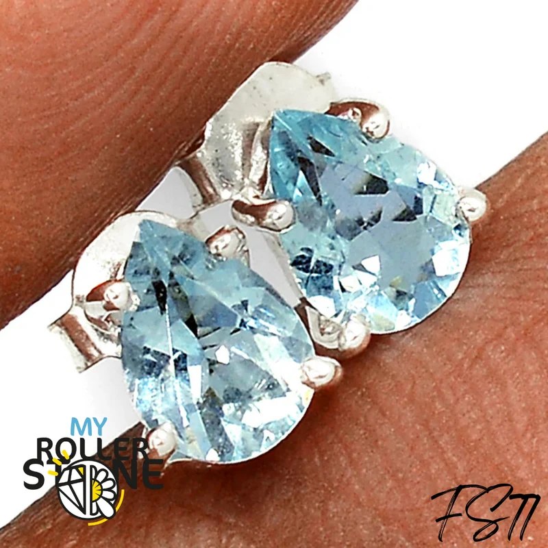 Facettierte 925 Silber Aquamarin Ohrringe FS77