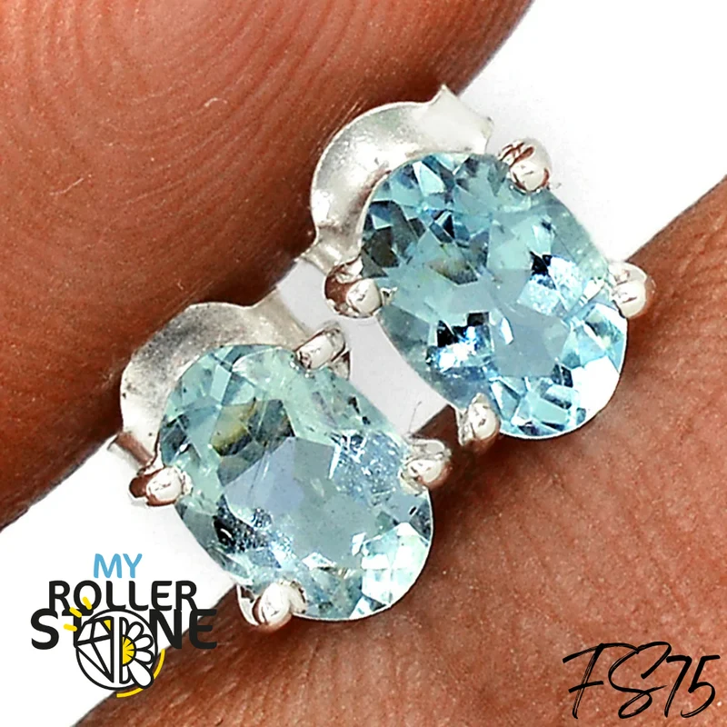 Facettierte 925 Silber Aquamarin Ohrringe FS75