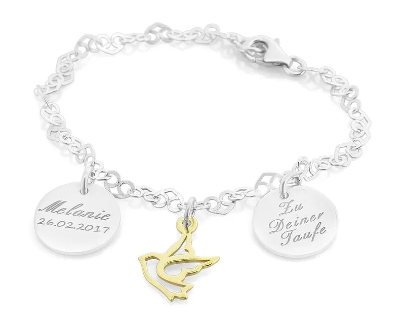 TAUFARMBAND 925 SILBER GRAVUR TAUFSCHMUCK TAUBE GESCHENK HEILIGE TAUFE