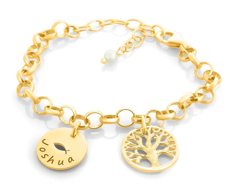 LEBENSBAUM ARMBAND VERGOLDET, SILBERSCHMUCK MIT NAMEN, TAUFSCHMUCK GRAVUR