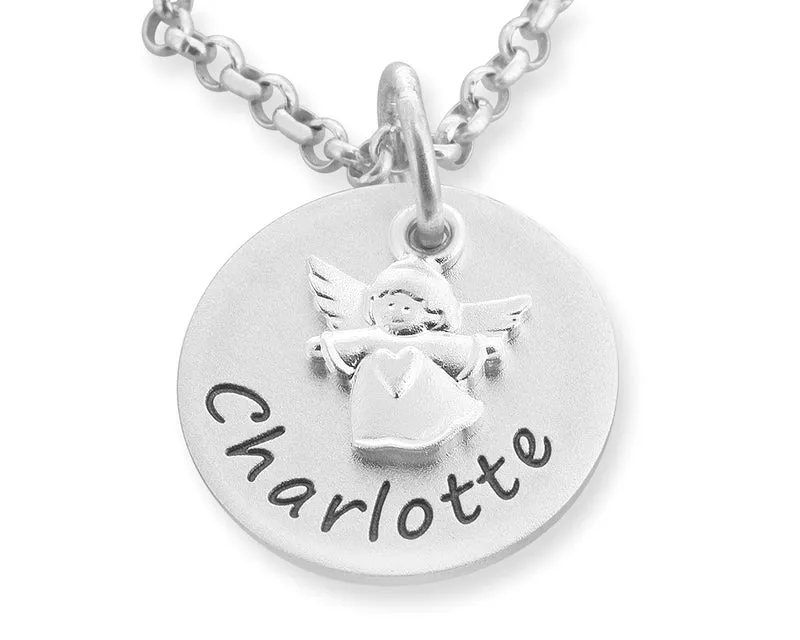 KINDERKETTE 925 SILBER SCHUTZENGEL MIT NAMEN, GRAVURSCHMUCK TAUFE