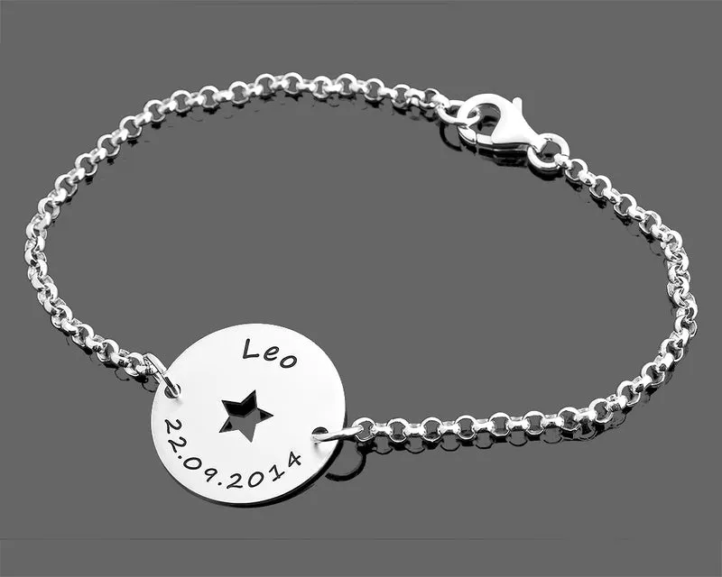 SILBERARMBAND MIT NAMEN GRAVURPLATTE DAMEN ARMBAND 925 SILBER GESCHENK GEBURT