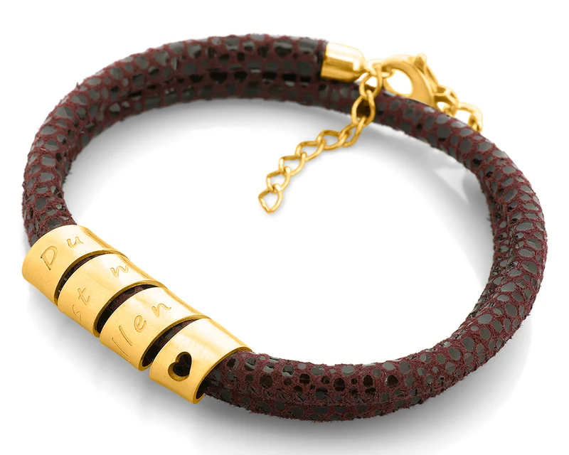 LEDERARMBAND DAMEN LEDER GOLD GRAVUR DAMEN ARMBAND EXKLUSIVER SCHMUCK