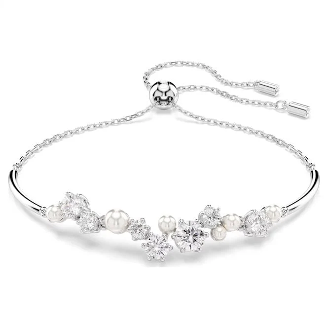 Constella Bangle with Round-Cuts White Crystal & Pearl in Rhodium Silver