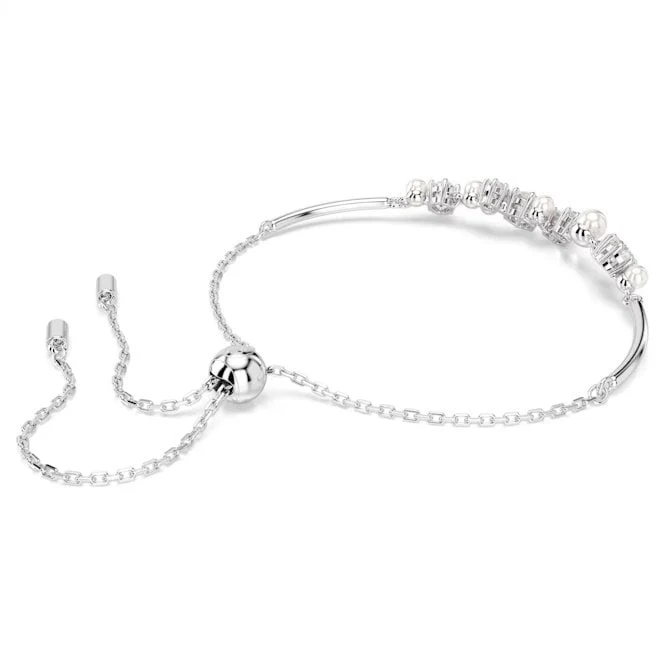 Constella Bangle with Round-Cuts White Crystal & Pearl in Rhodium Silver