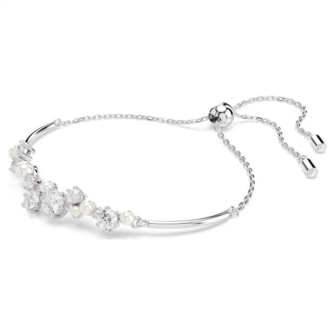 Constella Bangle with Round-Cuts White Crystal & Pearl in Rhodium Silver