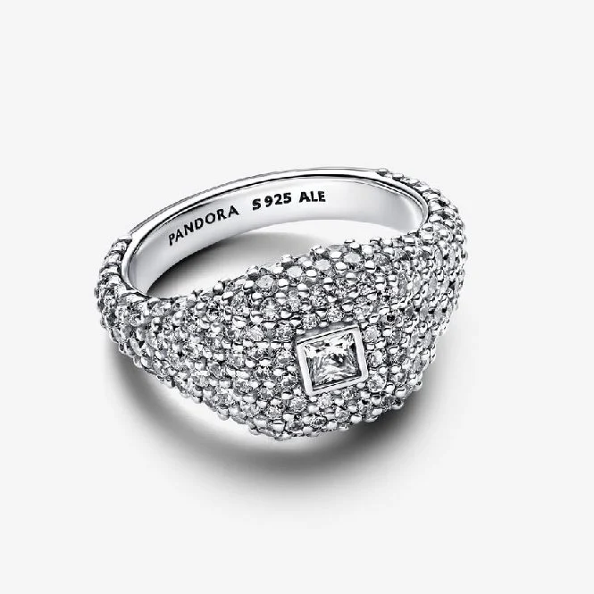 Pave Square Cocktail Ring, Size 58