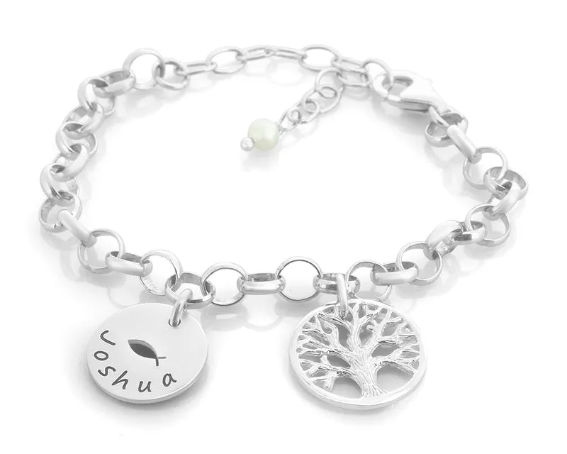 ARMBAND MIT LEBENSBAUM, TAUFSCHMUCK MIT NAMEN, SILBERARMBAND MIT GRAVUR