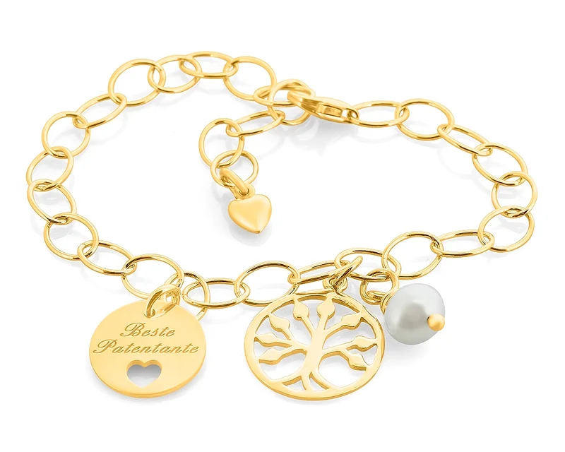ARMBAND VERGOLDET MIT LEBENSBAUM, SILBERSCHMUCK MIT GRAVUR