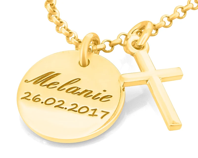 TAUFSCHMUCK GRAVUR GOLD, TAUFKETTE VERGOLDET, NAMENSKETTE TAUFE