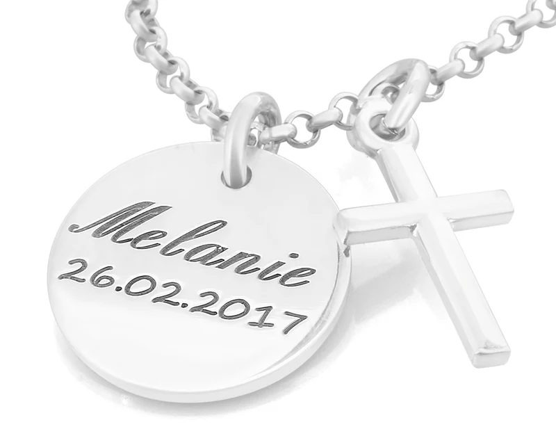 SILBERKETTE MIT GRAVUR, TAUFKETTE KREUZ, KINDERSCHMUCK MIT NAMEN