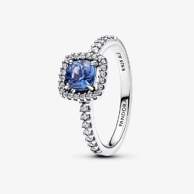 Sparkling Square Blue Halo Ring, Size 48