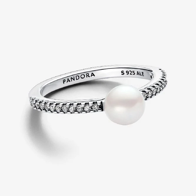 Treated Freshwater Cultured Pearl & Pave Ring, Size 58