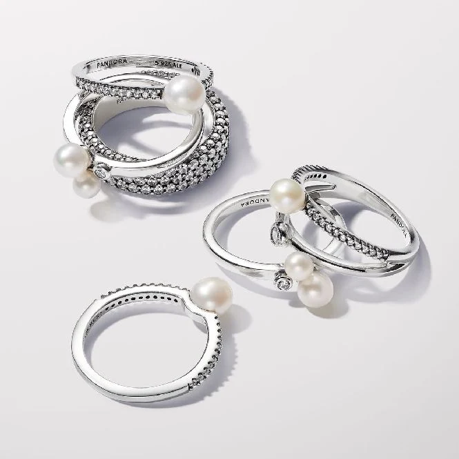 Treated Freshwater Cultured Pearl & Pave Ring, Size 58