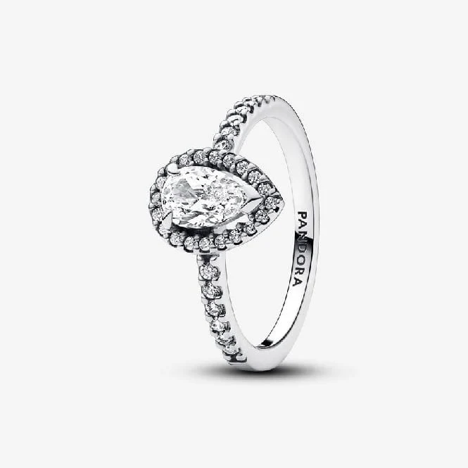 Sparkling Large Pear Halo Ring, Size 54