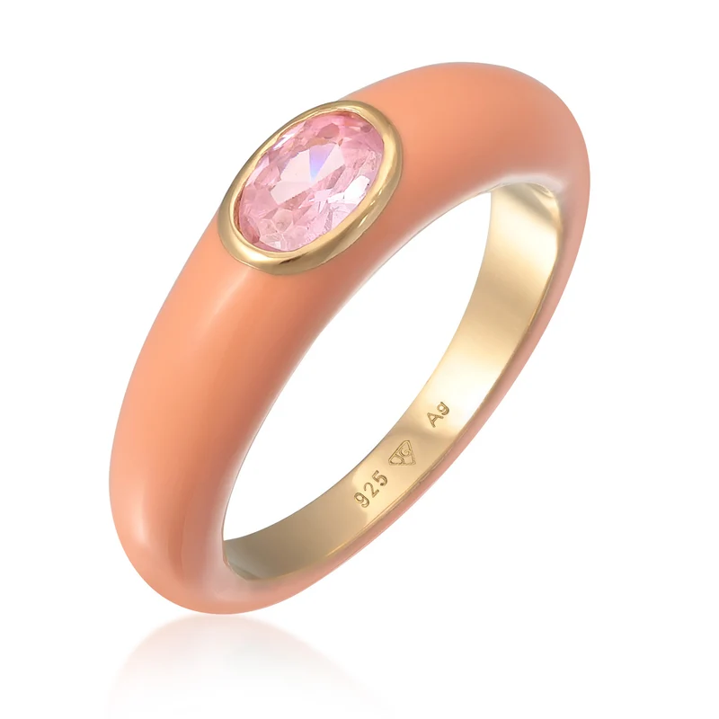 Solitär-Ring Oval | Emaille, Zirkonia (Grün)