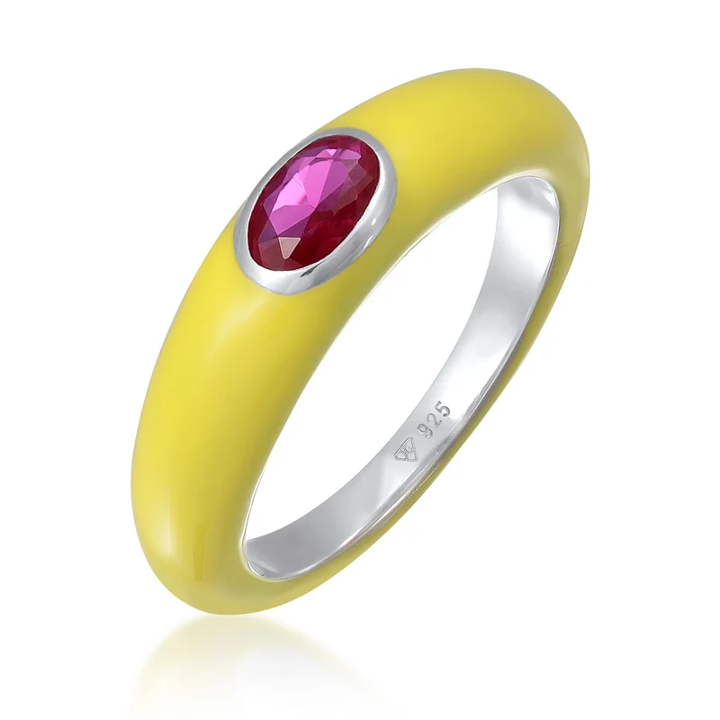 Solitär-Ring Oval | Emaille, Zirkonia (Grün)