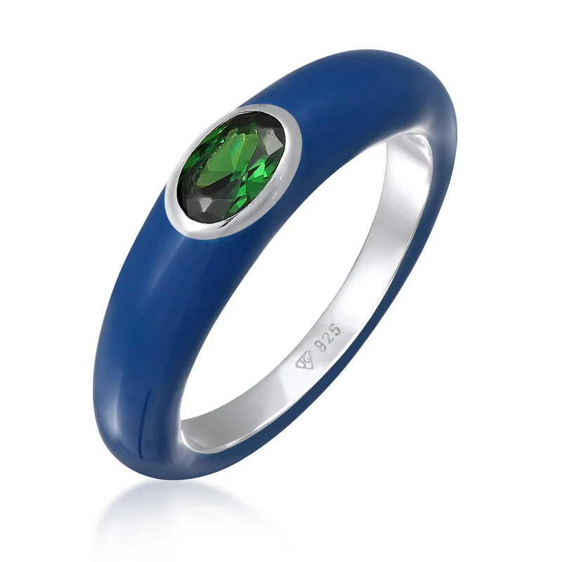 Solitär-Ring Oval | Emaille, Zirkonia (Grün)