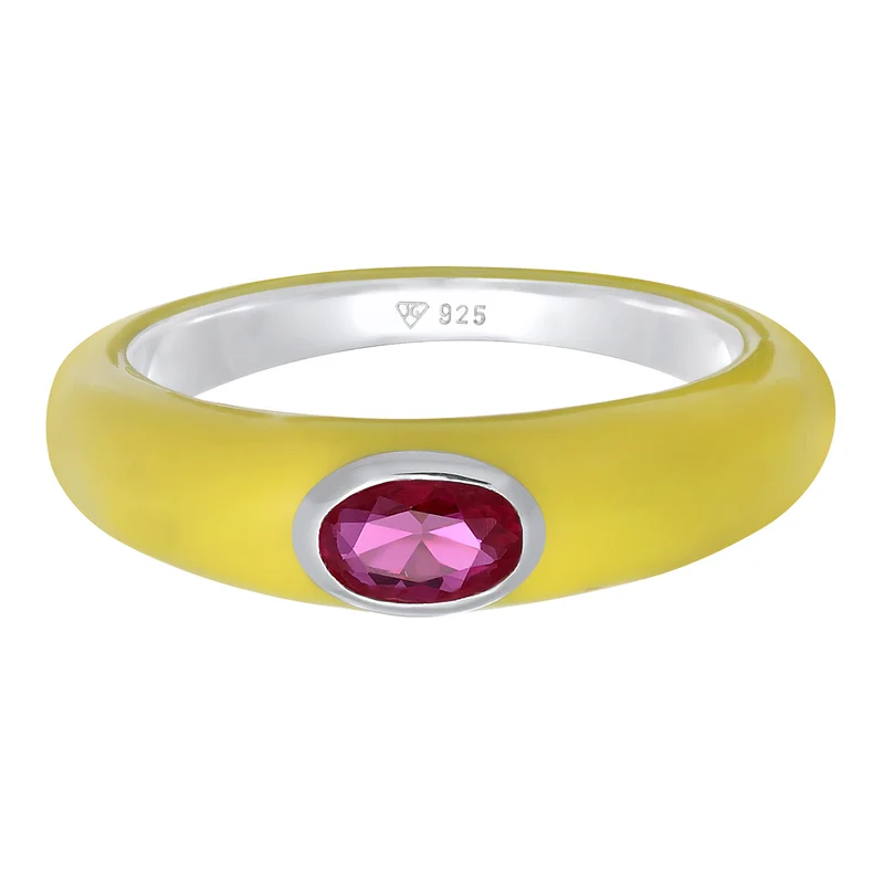 Solitär-Ring Oval | Emaille, Zirkonia (Grün)