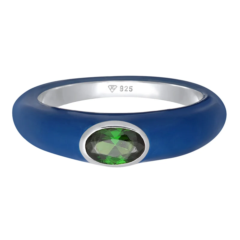 Solitär-Ring Oval | Emaille, Zirkonia (Grün)