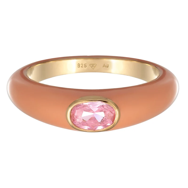 Solitär-Ring Oval | Emaille, Zirkonia (Grün)