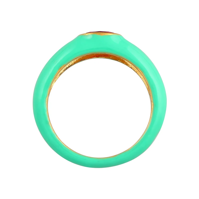 Solitär-Ring Oval | Emaille, Zirkonia (Grün)