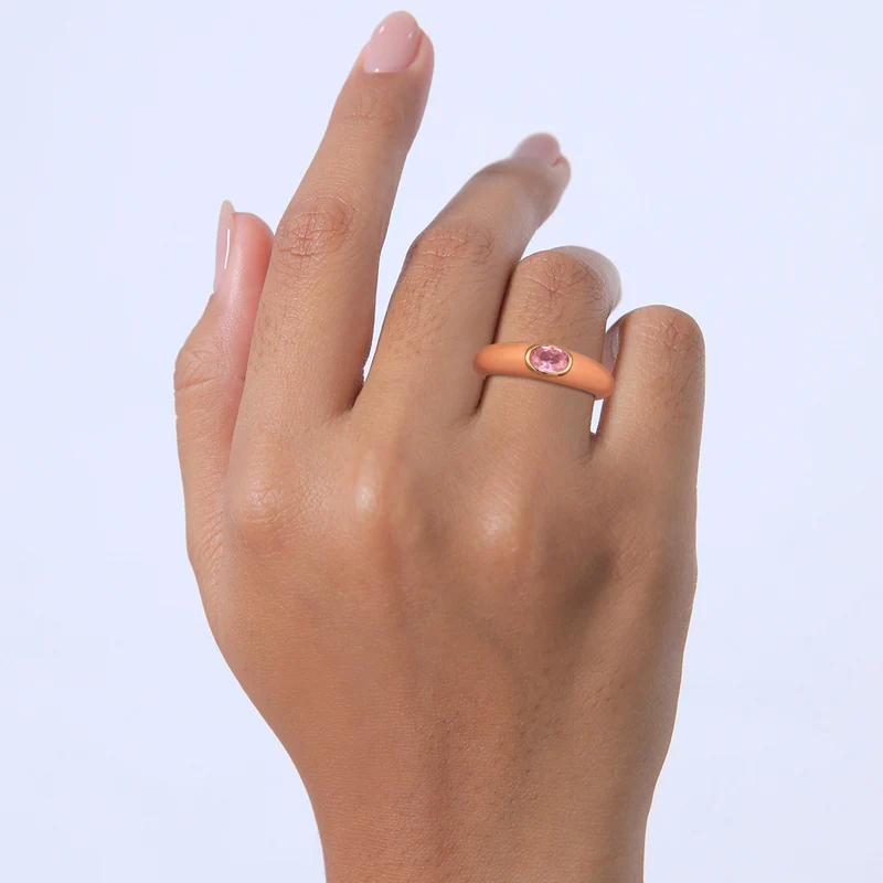 Solitär-Ring Oval | Emaille, Zirkonia (Grün)