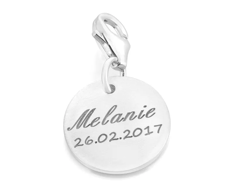 NAMENSCHARM ANHÄNGER 925 SILBER CHARM MIT GRAVUR SILBERCHARM TEXT