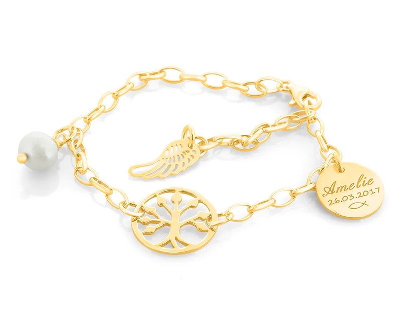 ARMBAND GRAVUR GOLD MÄDCHEN TAUFE SCHMUCK NAMEN GRAVUR TAUFARMBAND