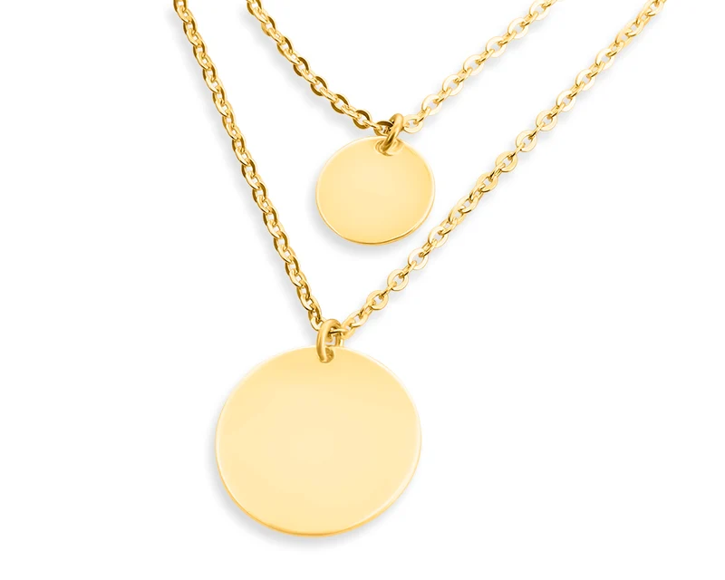 DAMEN HALSKETTE DOPPELREIHIG GOLD GRAVUR DOPPELTE KETTE DAMENKETTE GRAVURPLATTE